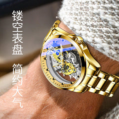 Double-Sided Transparent Glass Hollow-Out Men's Watch - Waterproof - Luminous - Quartz Watch